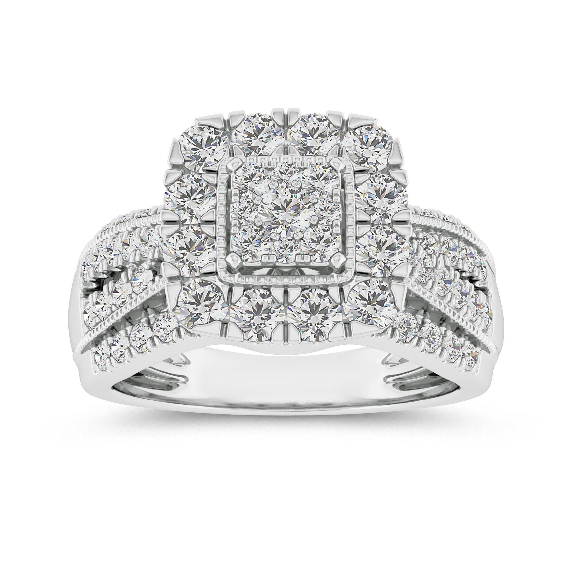 Square Surround Ring with 1.00ct of Diamonds in 9ct White Gold Rings Bevilles 
