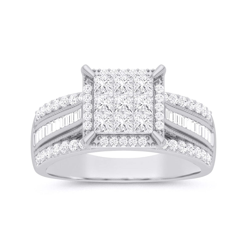 Invisible Princess Square Ring with 1.00ct of Diamonds in 9ct White Gold Rings Bevilles 