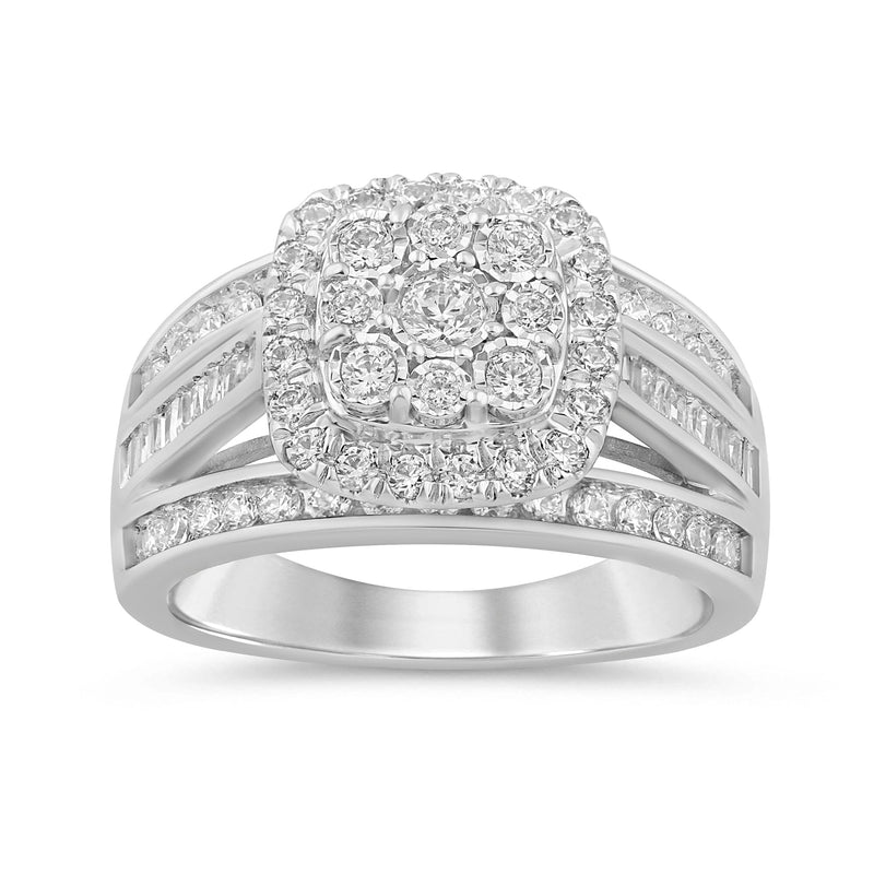 Halo Square Look Ring with 1.00ct of Diamonds in 9ct White Gold Rings Bevilles 