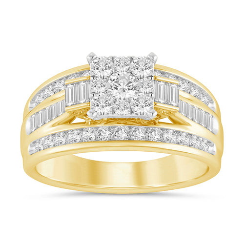 Halo Square Look Ring with 1.00ct of Diamonds in 9ct Yellow Gold Rings Bevilles 