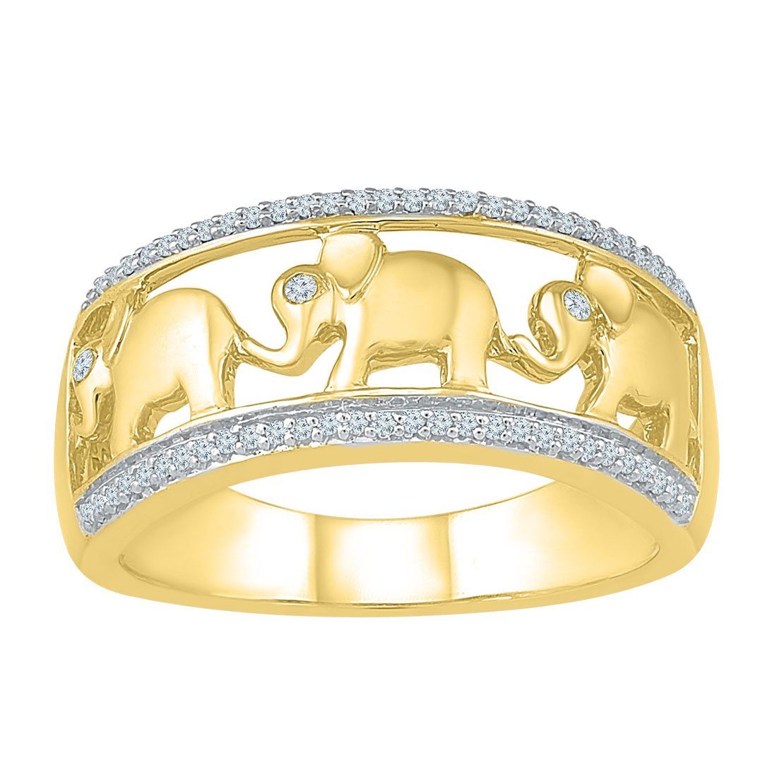 Elephant Stackable Ring with Diamonds in 9kt Yellow Gold