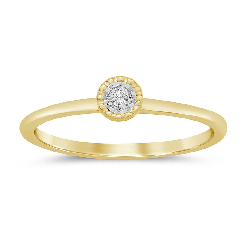 Milgrain Bezel Stackable Ring with 0.04ct of Diamonds in 9ct Yellow Gold Rings Bevilles 