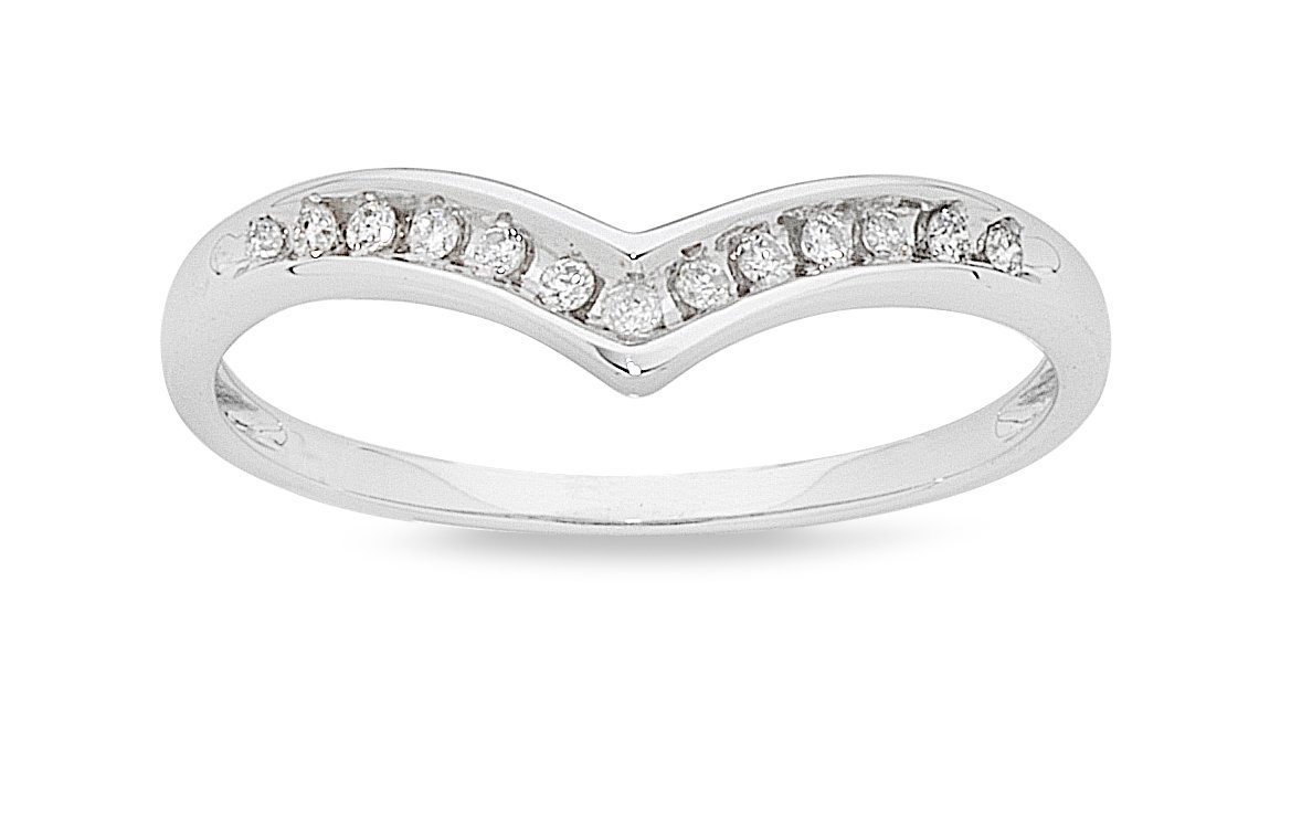 9ct White Gold 0.10ct Diamond Stackable Ring Rings Bevilles 