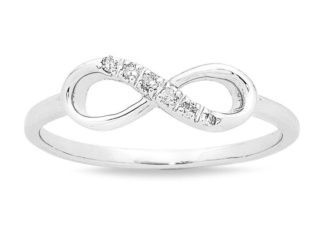 9ct White Gold Diamond Set Stackable Infinity Ring Rings Bevilles 