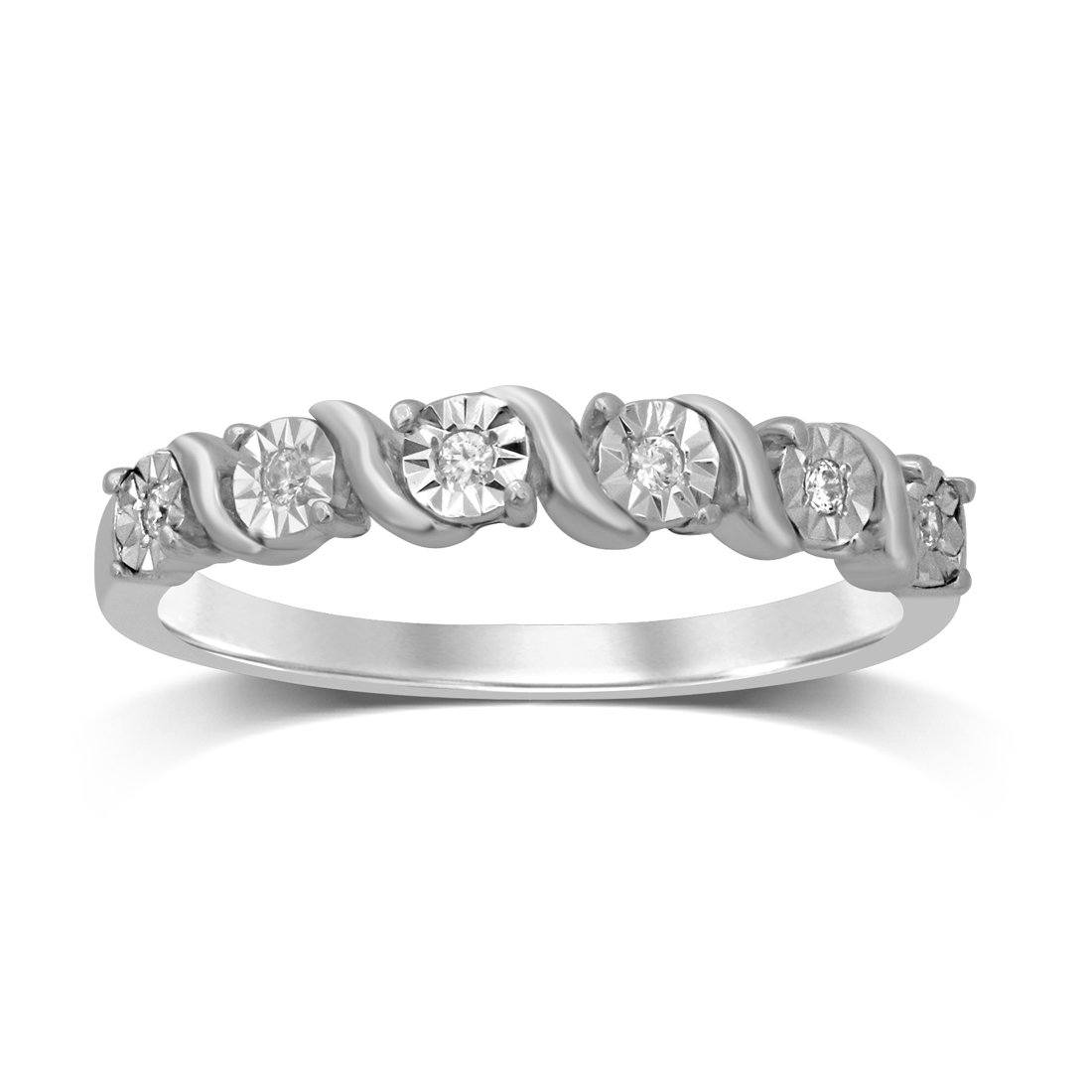 9ct White Gold 0.05ct Diamond Swirl Stackable Ring Rings Bevilles 