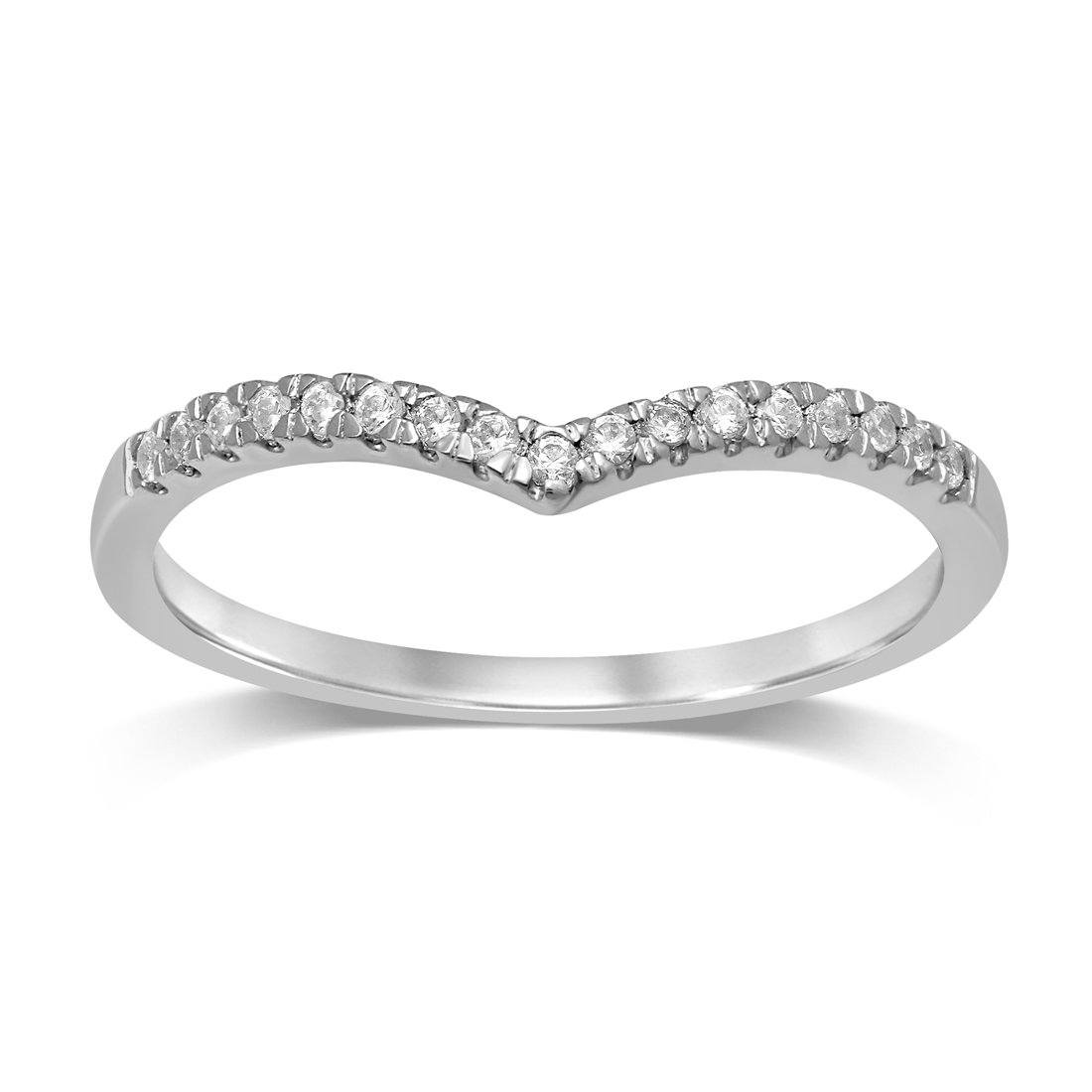 9ct White Gold 0.10ct Diamond V Shape Stackable Ring Rings Bevilles 
