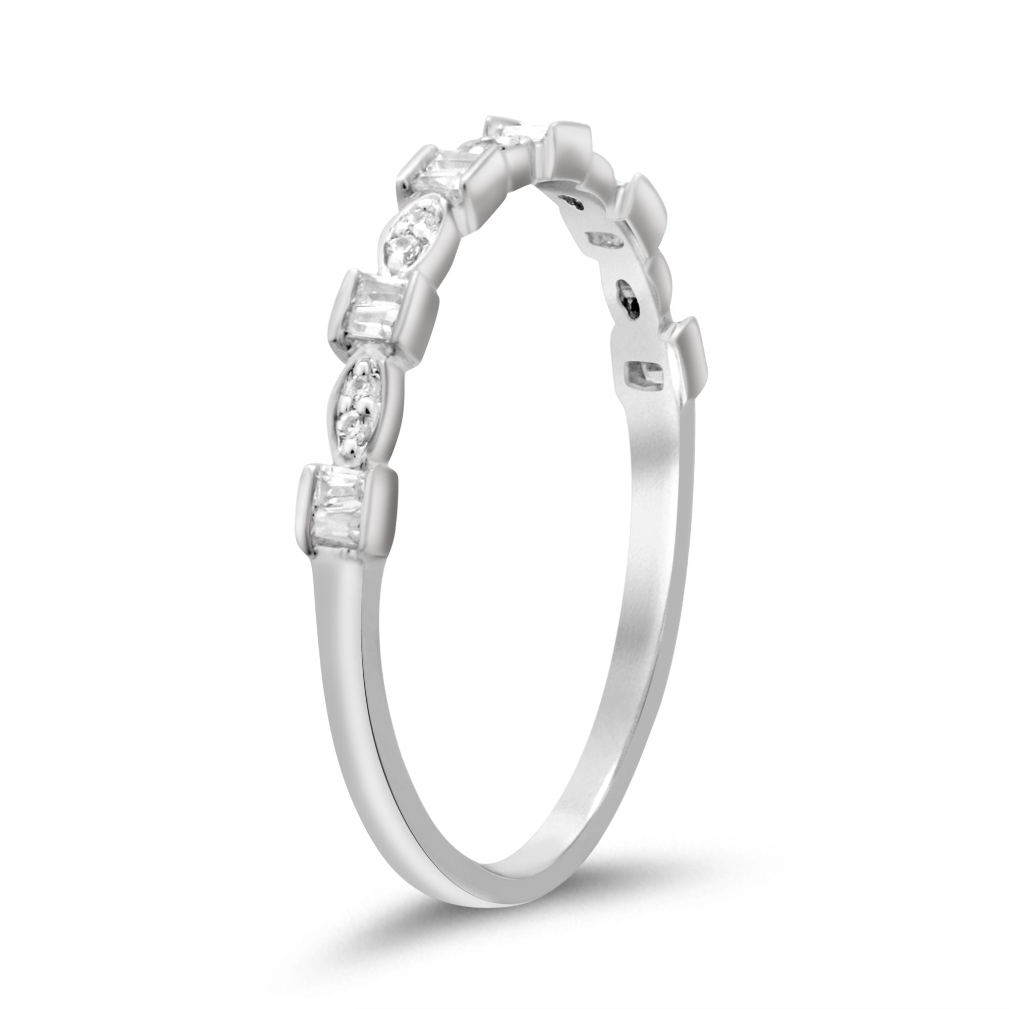 9ct White Gold 0.10ct Diamond Stackable Ring Rings Bevilles 