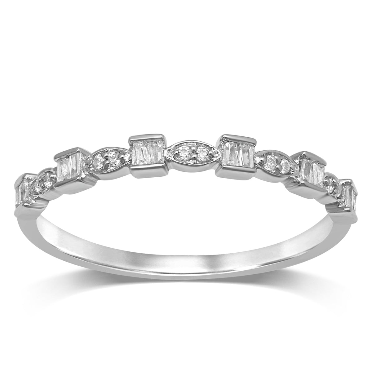 9ct White Gold 0.10ct Diamond Stackable Ring Rings Bevilles 