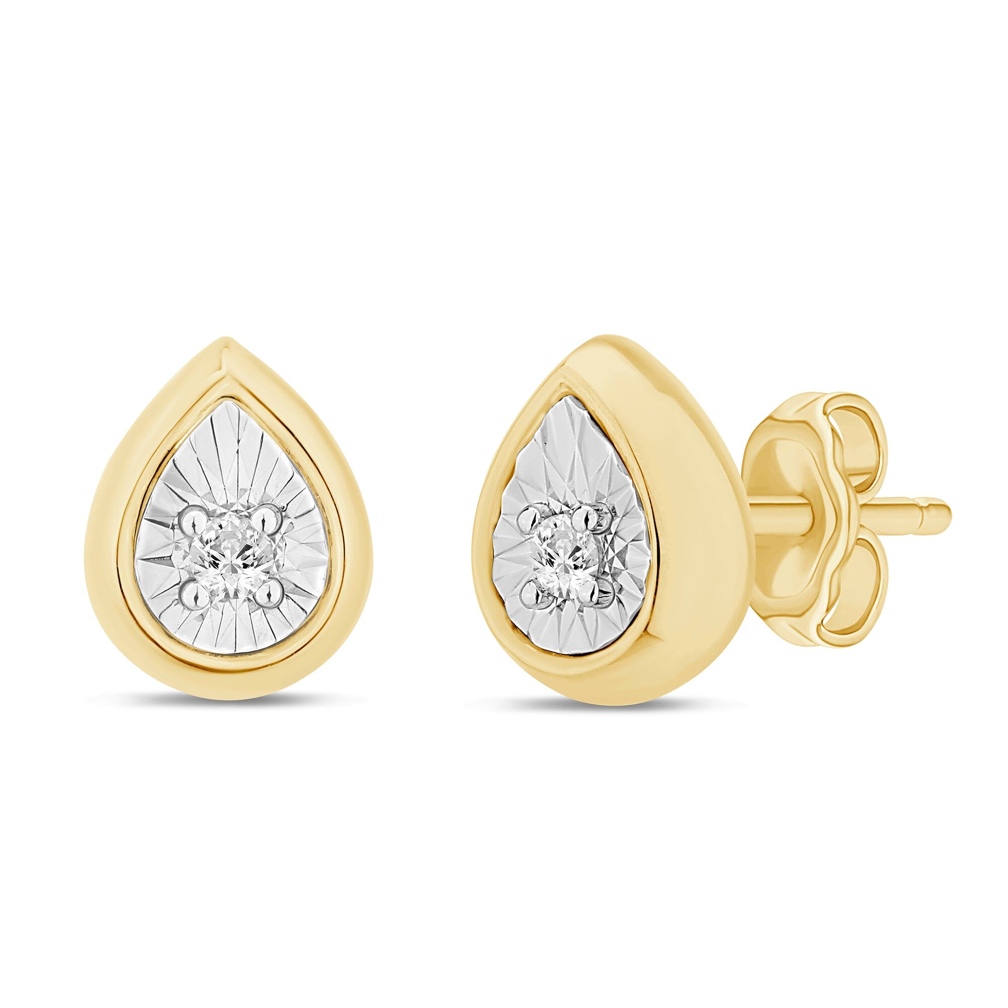 Diamond Set Miracle Surround Pear Stud Earrings in Yellow Gold Earrings Bevilles 