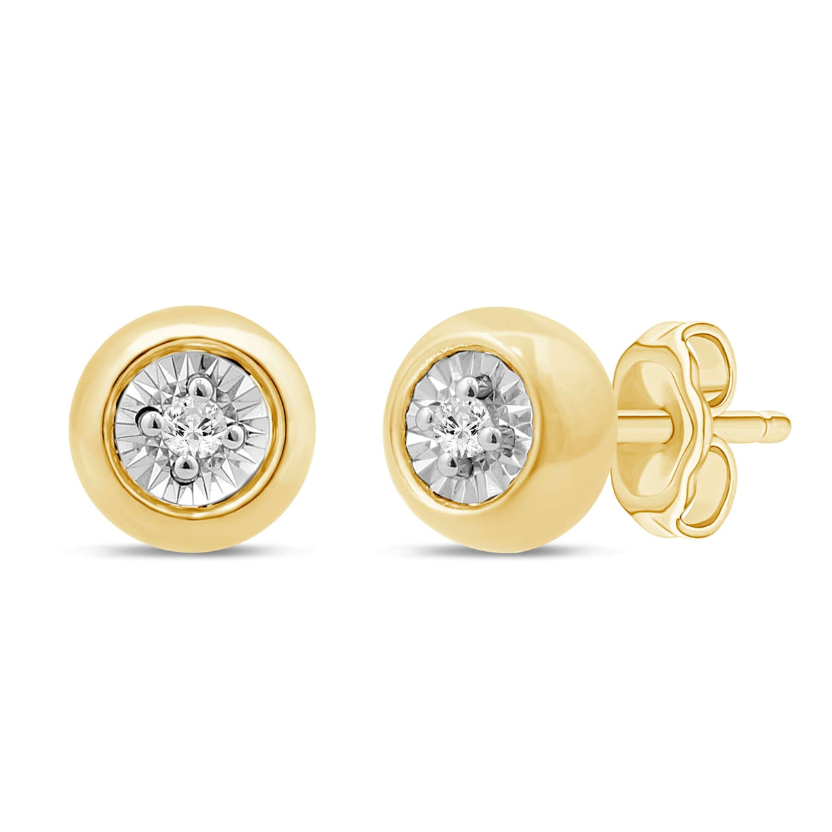 Diamond Set Miracle Surround Stud Earrings in Yellow Gold Earrings Bevilles 