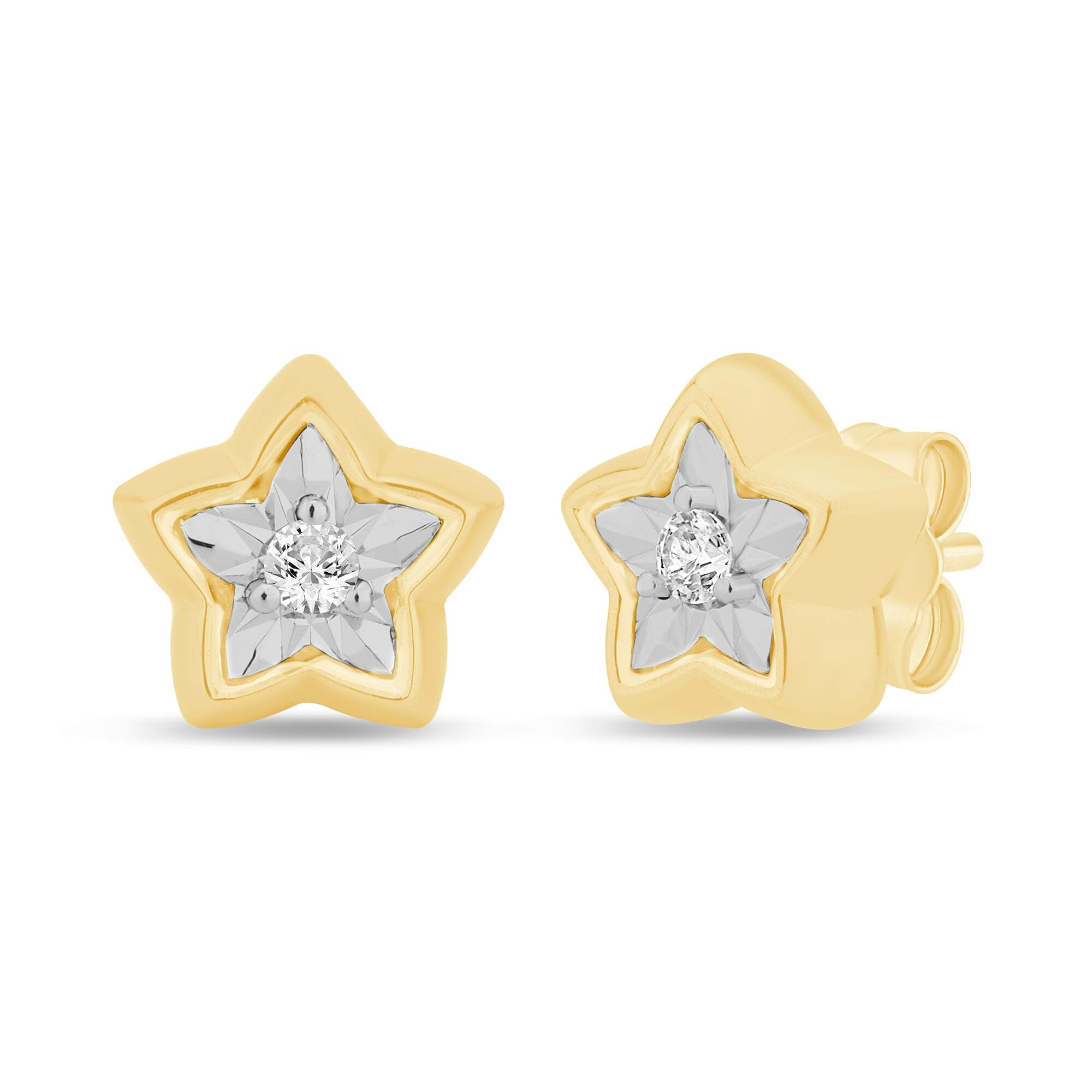 Diamond Set Miracle Surround Star Stud Earrings in Yellow Gold Earrings Bevilles 