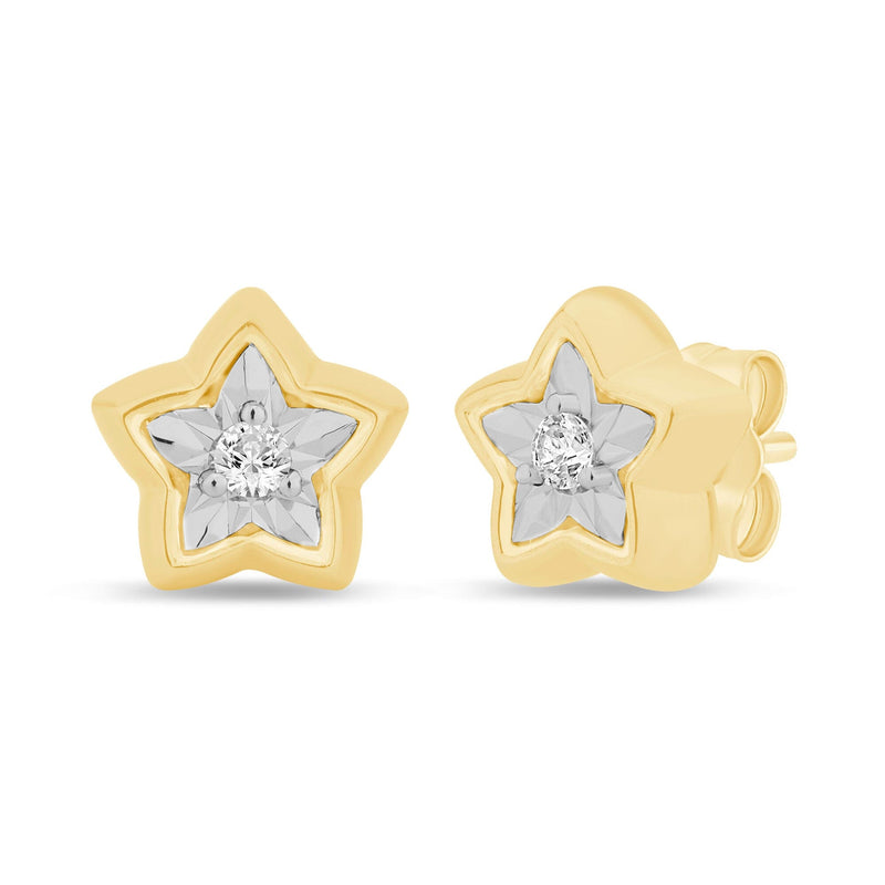 Diamond Set Miracle Surround Star Stud Earrings in Yellow Gold Earrings Bevilles 