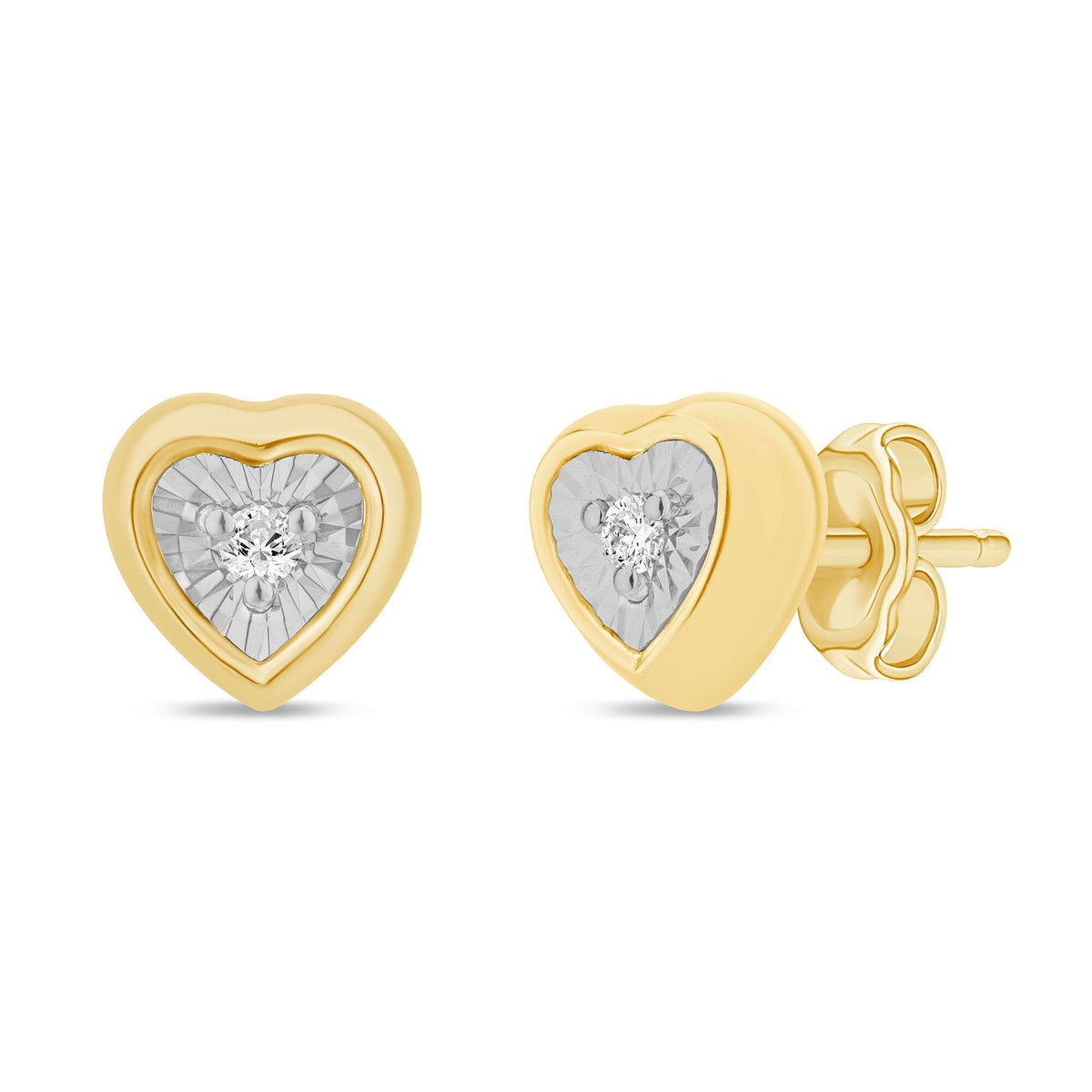 Diamond Set Miracle Surround Heart Stud Earrings in Yellow Gold Earrings Bevilles 