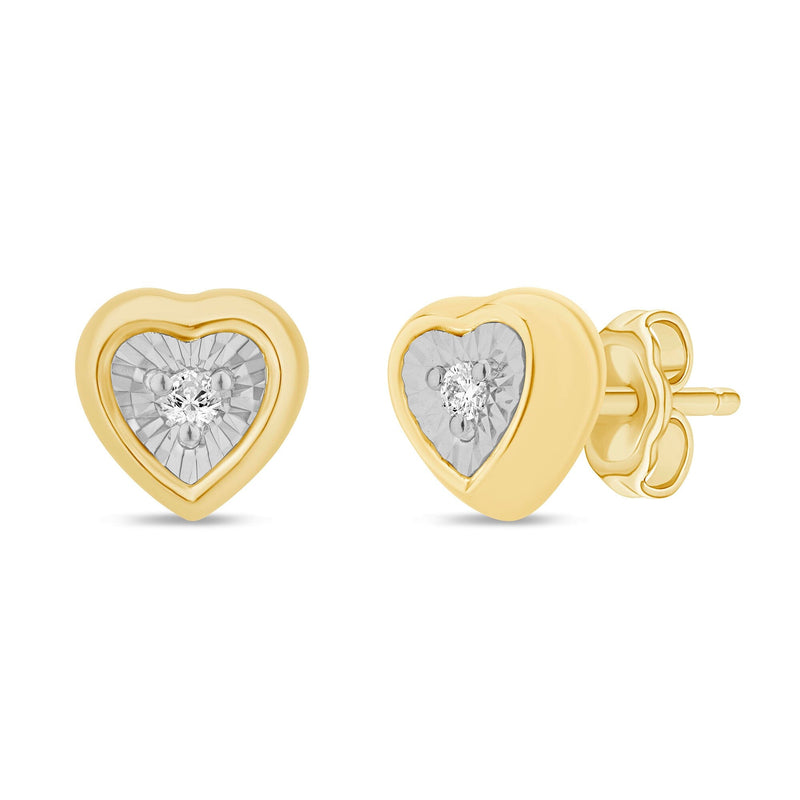 Diamond Set Miracle Surround Heart Stud Earrings in Yellow Gold Earrings Bevilles 