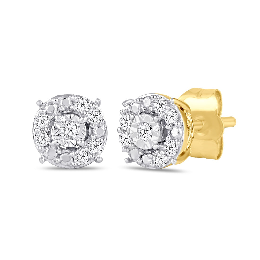 Tia Miracle Halo Earrings with 0.10ct of Diamonds in 9ct Yellow Gold Earrings Bevilles 