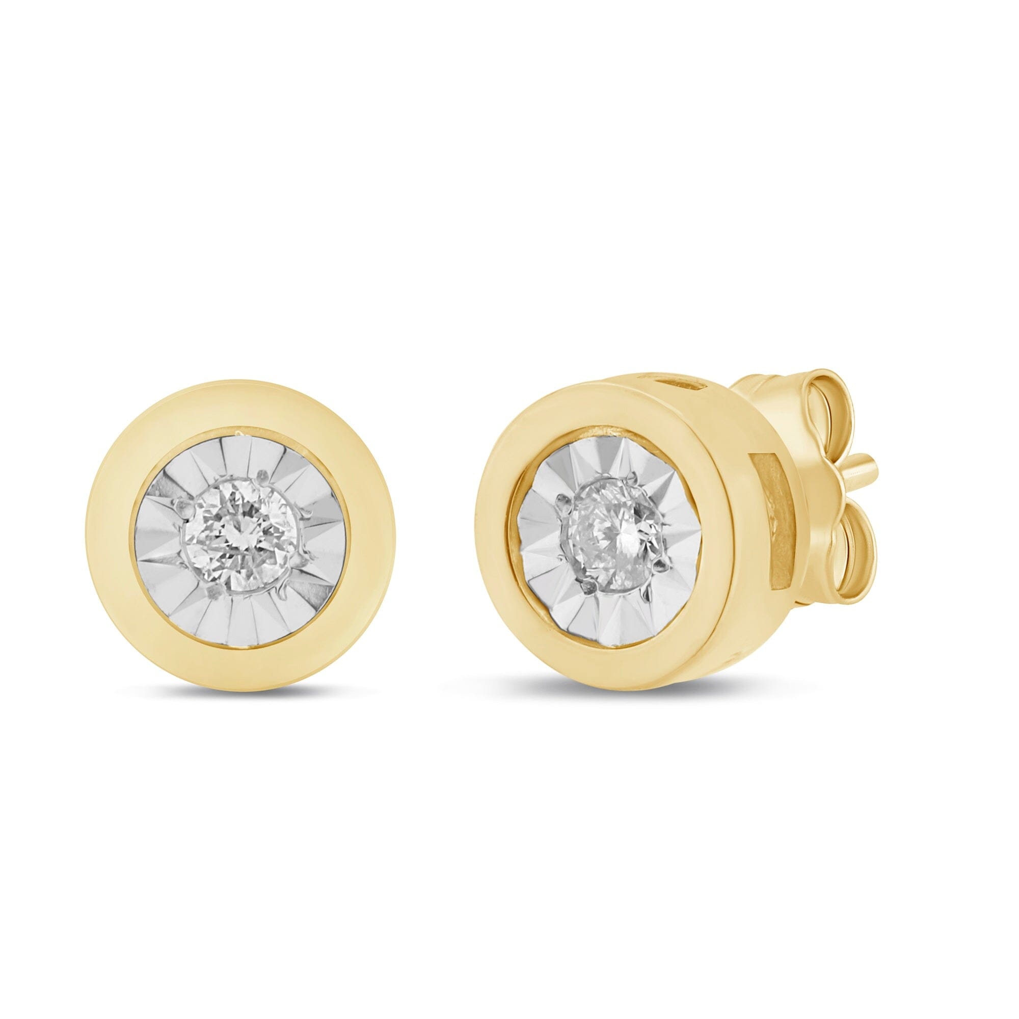 Miracle Surround Stud Earrings with 0.05ct of Diamonds in 9ct Yellow Gold Earrings Bevilles 