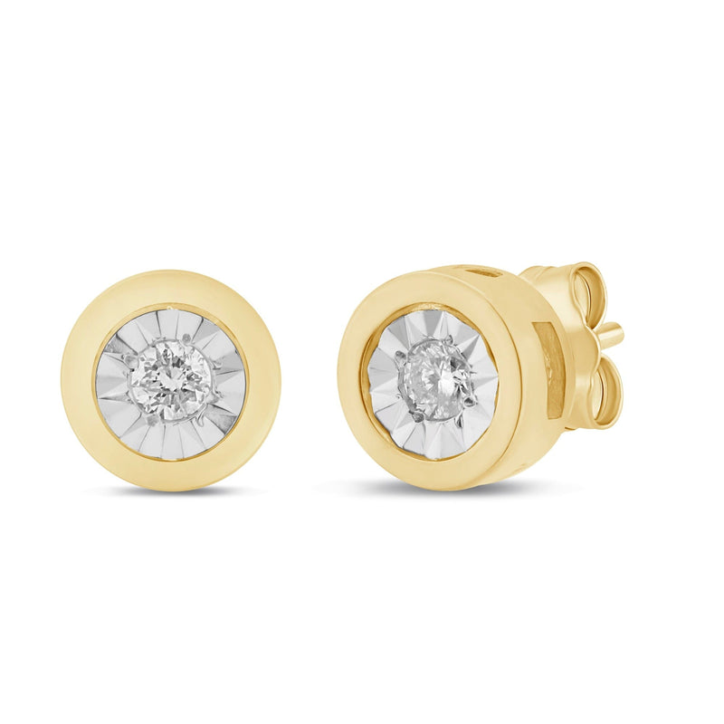Miracle Surround Stud Earrings with 0.05ct of Diamonds in 9ct Yellow Gold Earrings Bevilles 