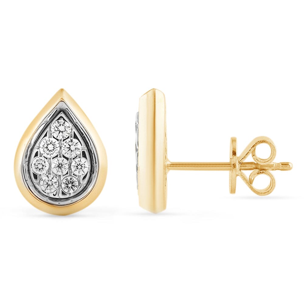 Bezel Set Pear Shape Stud Earrings with 0.10ct of Diamonds in 9ct Yellow Gold Earrings Bevilles 