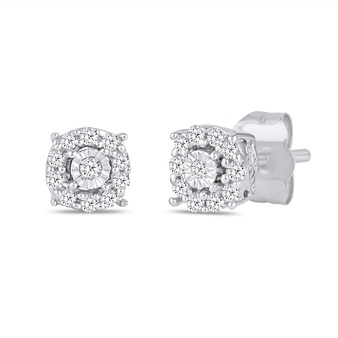 Tia Miracle Halo Diamond Stud Earrings in 9ct White Gold Earrings Bevilles 