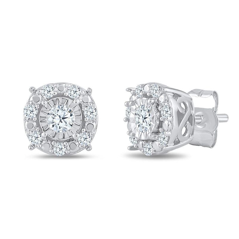 Tia Brilliant Miracle Halo Stud Earrings with 0.20ct of Diamonds in 9ct White Gold Earrings Bevilles 