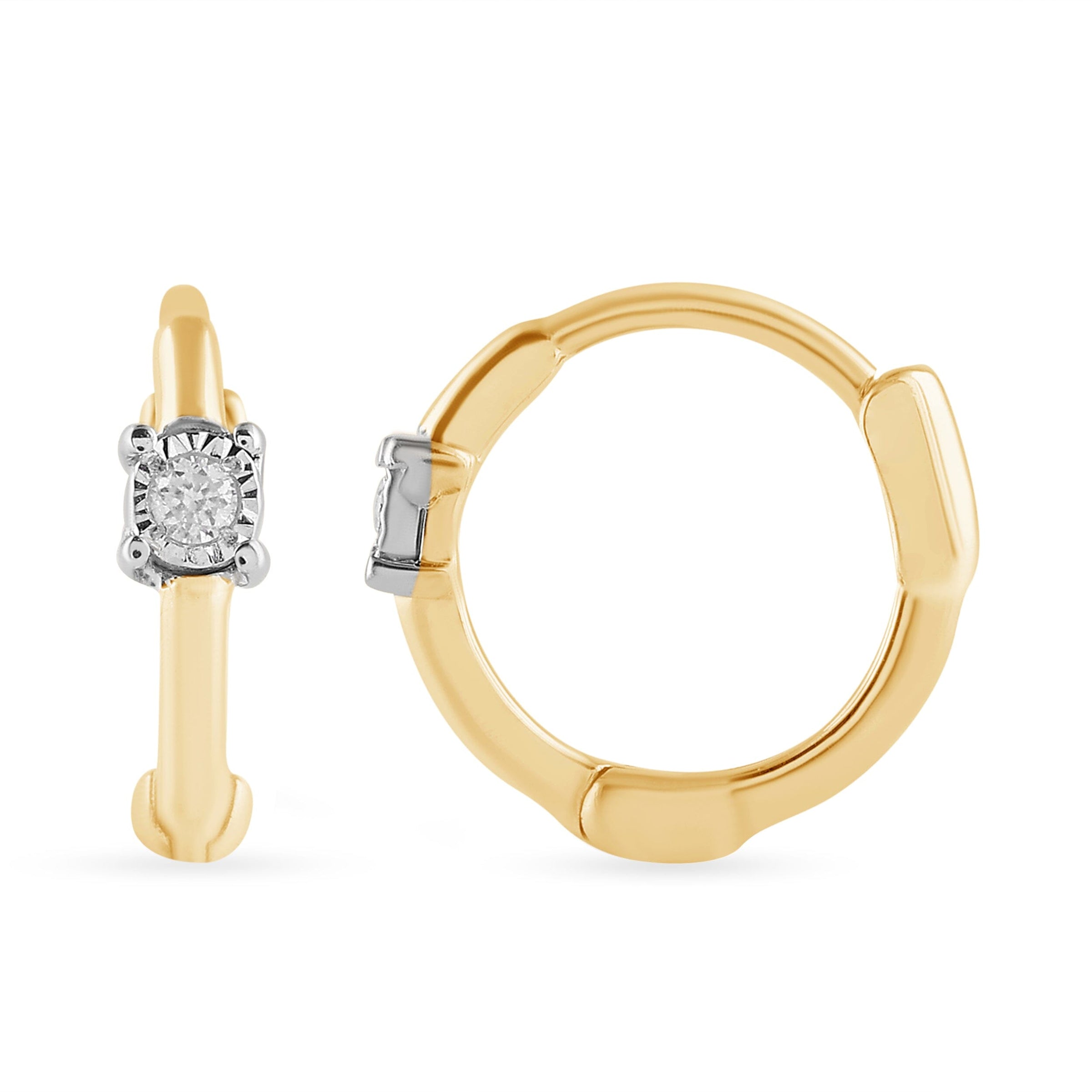 Diamond Set Huggie Hoop Earrings in 9ct Yellow Gold Earrings Bevilles 