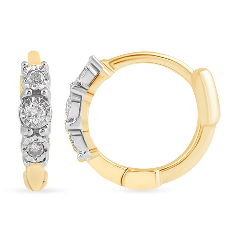 Diamond Set Station Huggie Hoop Earrings in 9ct Yellow Gold Earrings Bevilles 