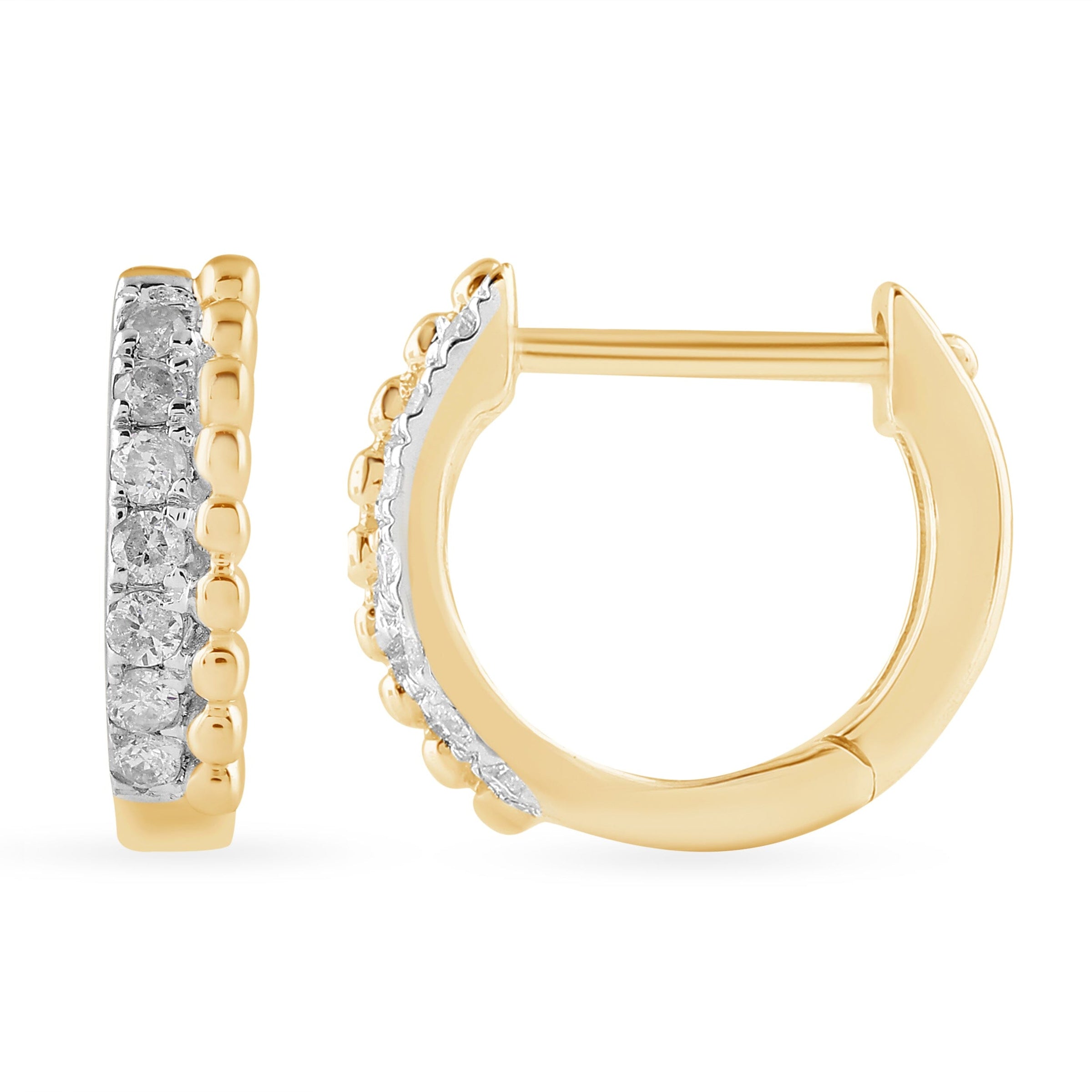Huggie Hoop Earrings with of Diamonds in 9kt Yellow Gold