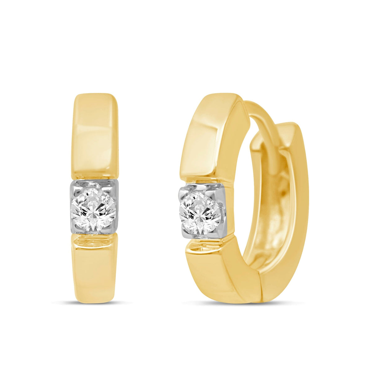 Single Station Huggie Hoop Earrings with 0.10ct of Diamonds in 9ct Yellow Gold Earrings Bevilles 