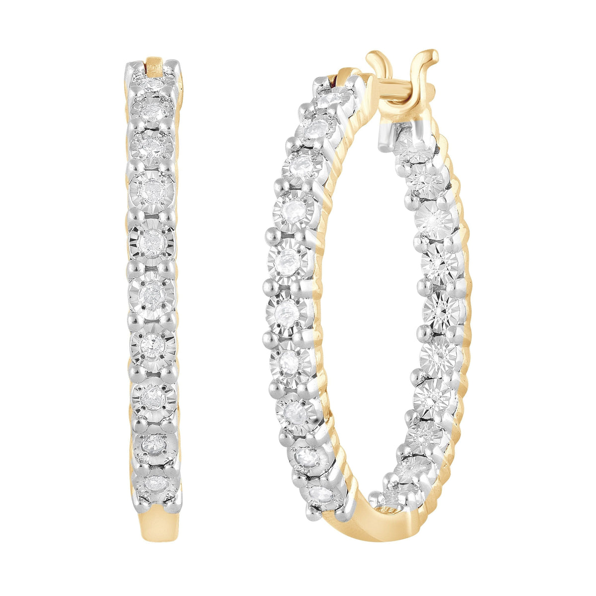 Miracle Inside Out Hoop Earrings with 0.10ct of Diamonds in 9ct Yellow Gold Earrings Bevilles 