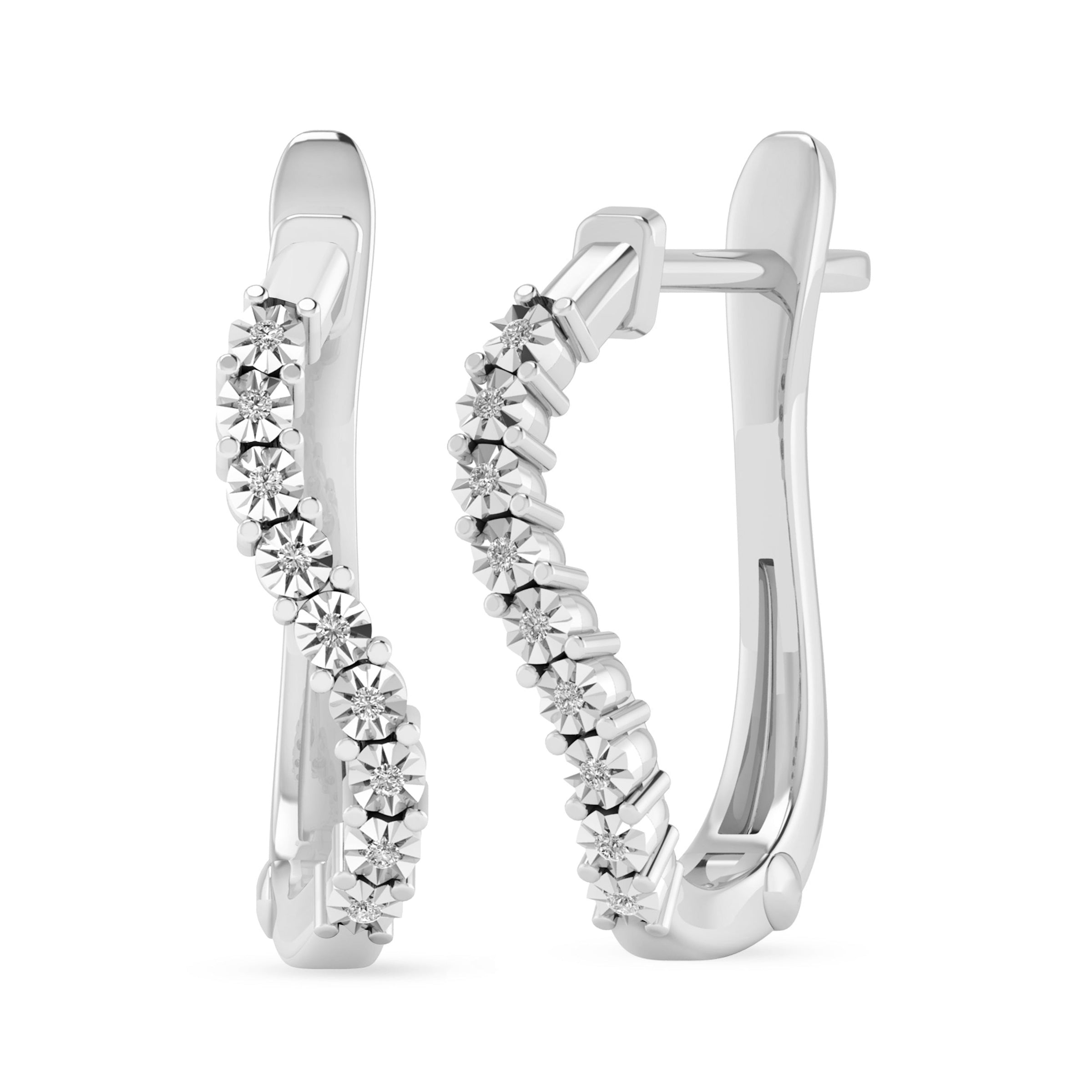 Diamond Curve Hoop Earrings in 9ct White Gold Earrings Bevilles 