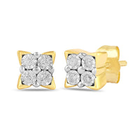 Diamond Miracle Square Look Earrings in 9ct Yellow Gold Earrings Bevilles 
