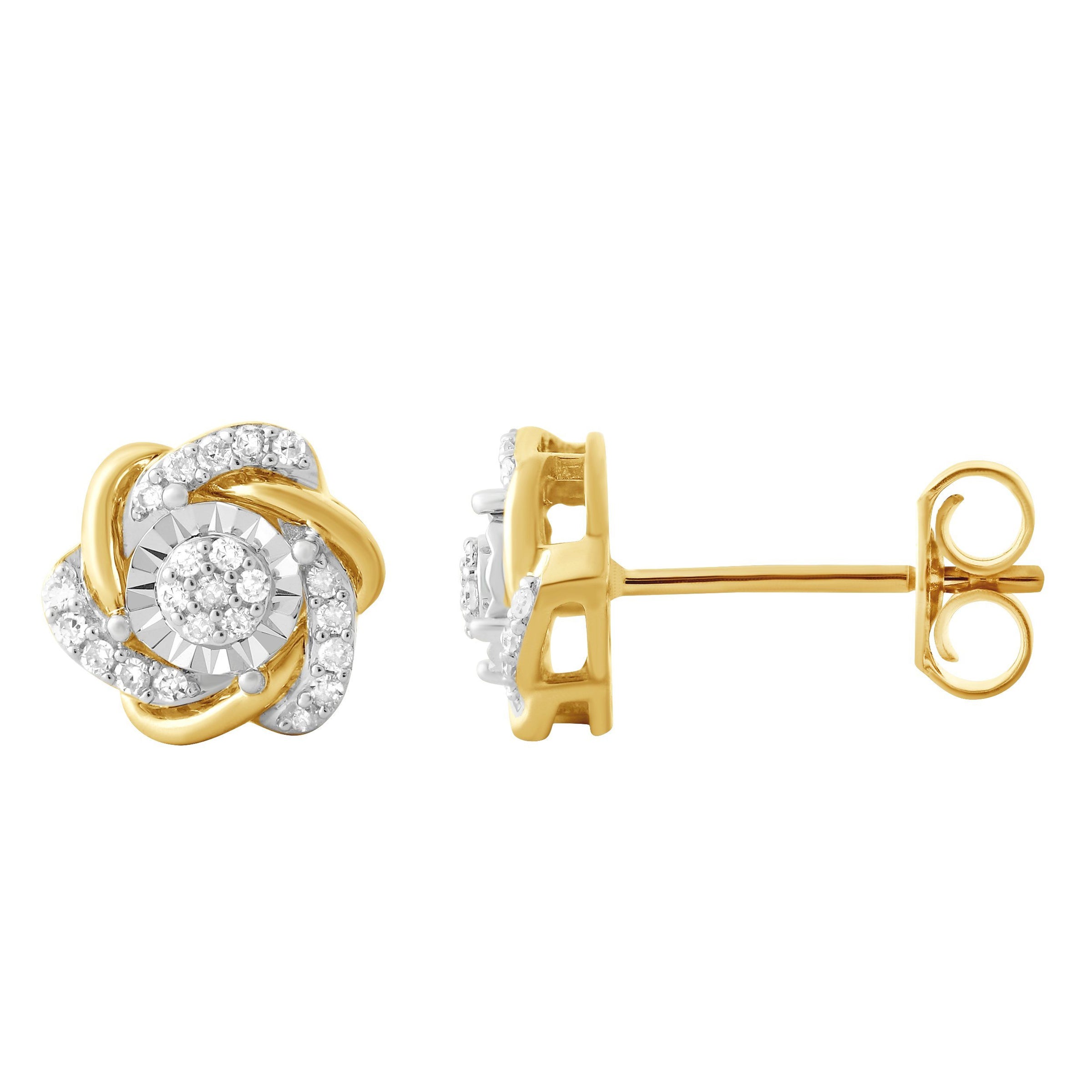 Flower Halo Stud Earrings with 0.10ct of Diamonds in 9ct Yellow Gold Earrings Bevilles 