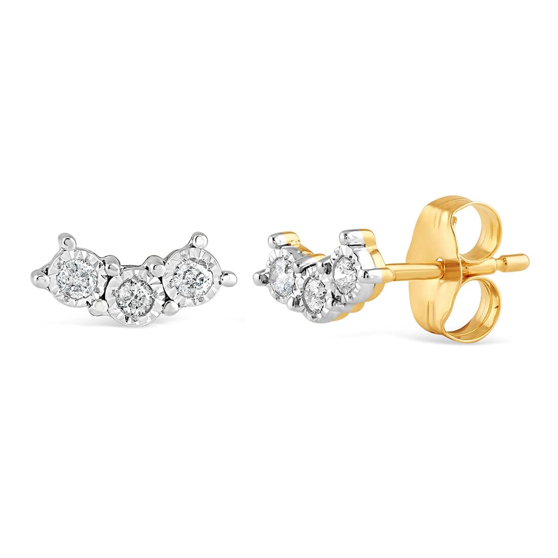 Station Climber Stud Earrings with 0.10ct of Diamonds in 9ct Yellow Gold Earrings Bevilles 