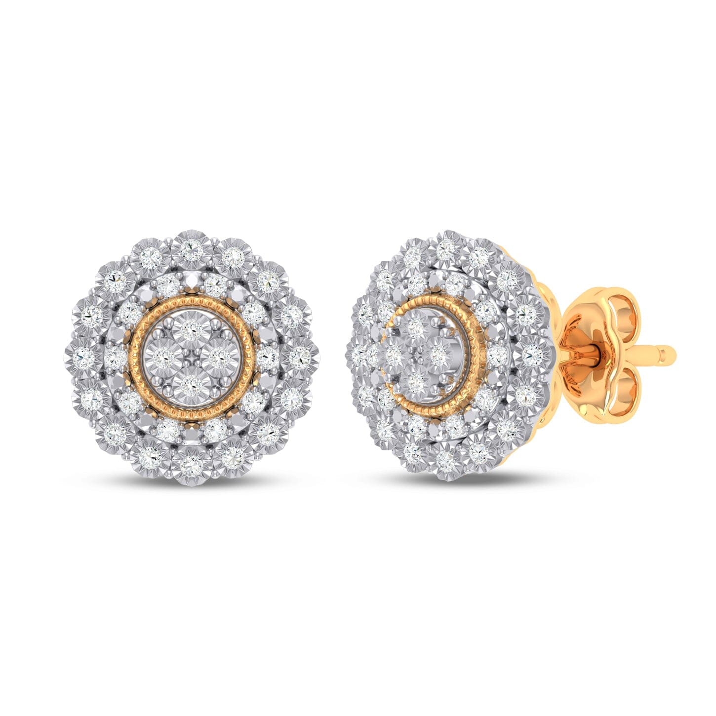 Miracle Surround Composite Stud Earrings with 0.15ct of Diamonds in 9ct Yellow Gold Earrings Bevilles 