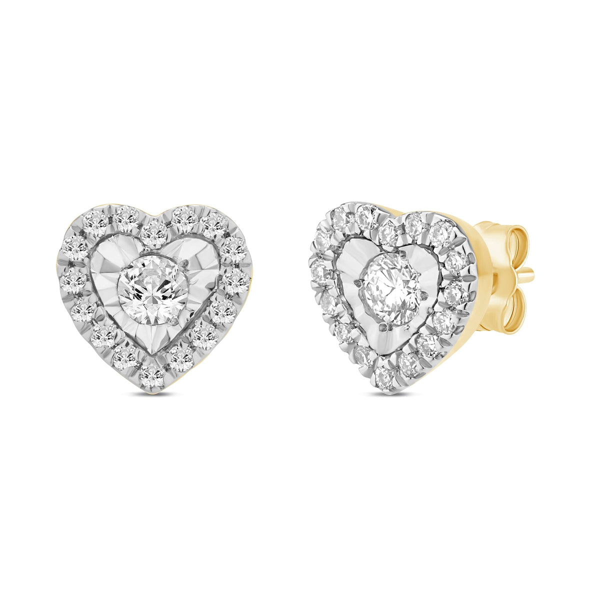 Heart Shaped Stud Earrings with 1/5ct of Diamonds in 9ct Yellow Gold Earrings Bevilles 