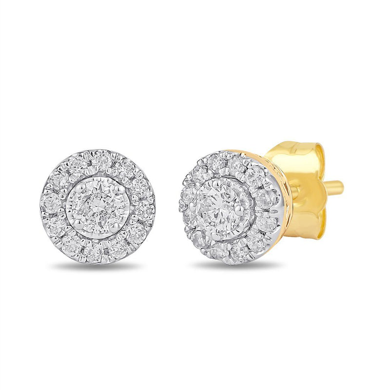 Halo Stud Earrings with 1/4ct of Diamonds in 9ct Yellow Gold Earrings Bevilles 