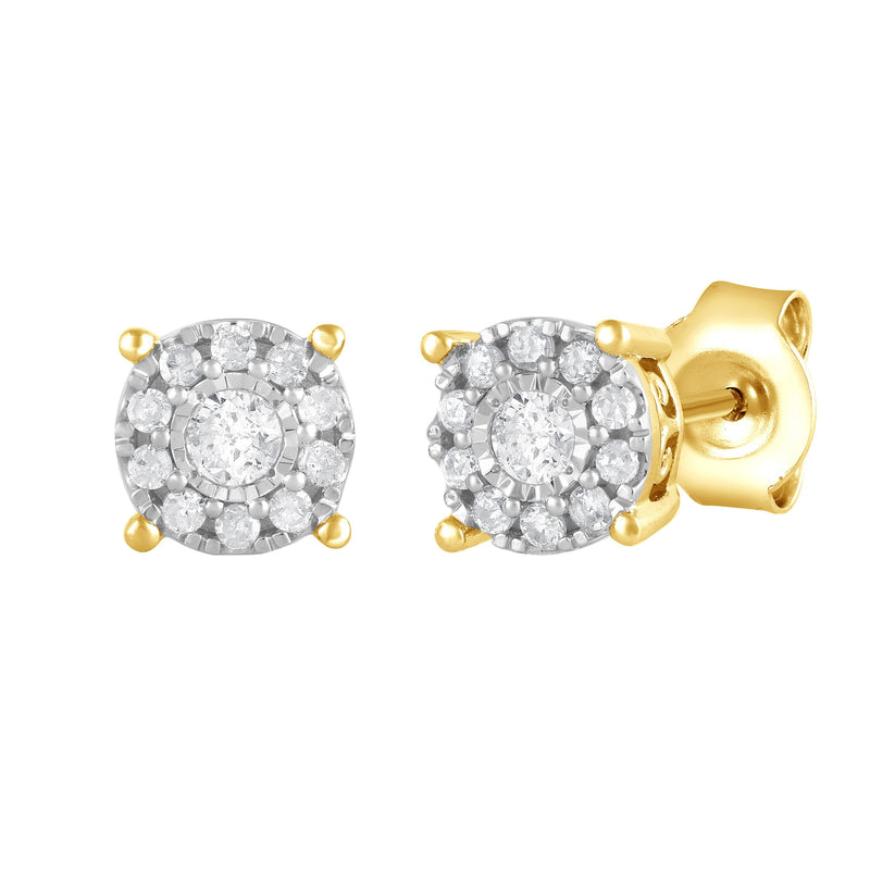 Miracle Surround Stud Earrings with 1/4ct of Diamonds in 9ct Yellow Gold Earrings Bevilles 