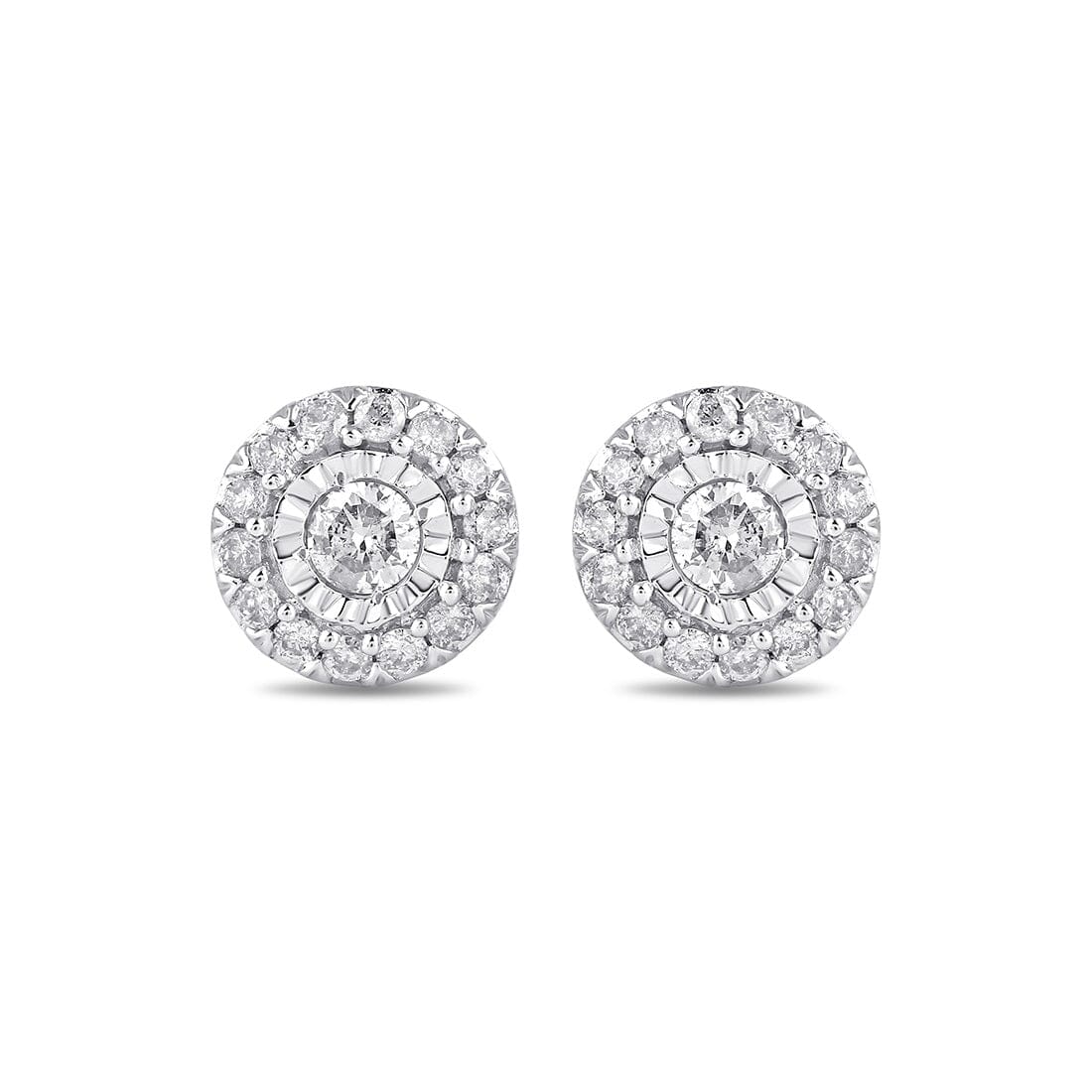 Double Halo Stud Earrings with 1/4ct of Diamonds in Sterling Silver Earrings Bevilles 