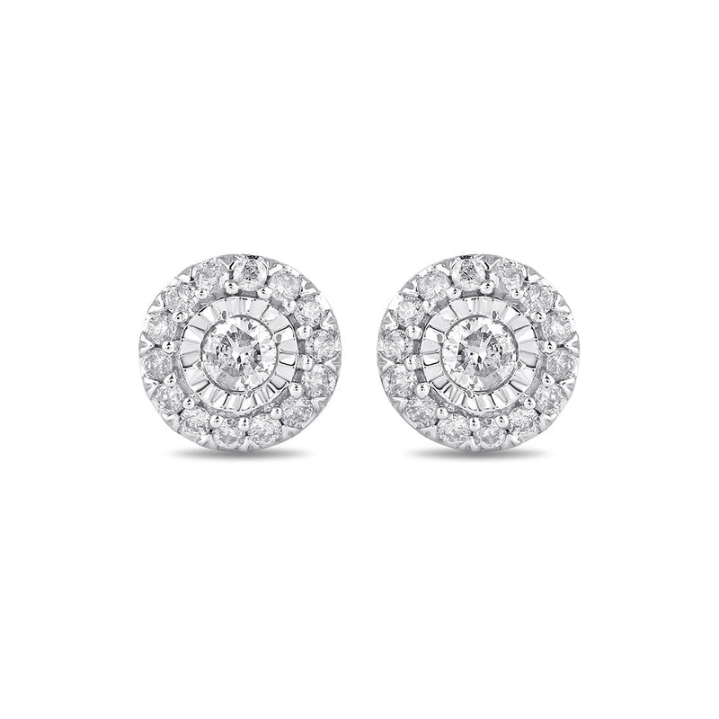 Double Halo Stud Earrings with 1/4ct of Diamonds in Sterling Silver Earrings Bevilles 