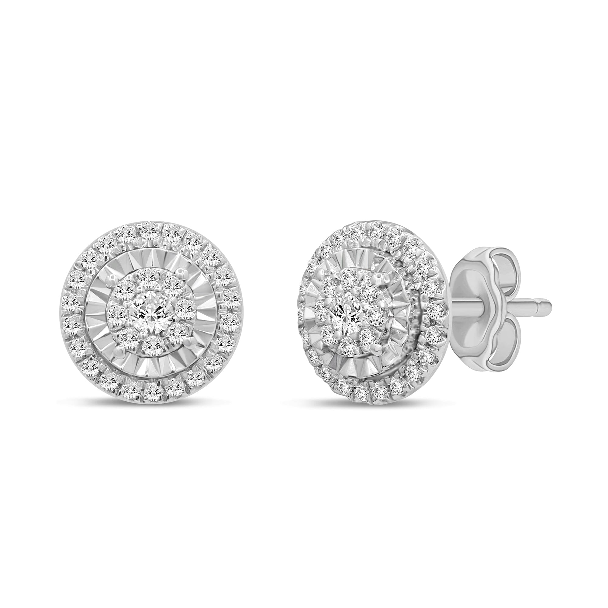 Halo Stud Earrings with 1/3ct of Diamonds in 9ct White Gold Earrings Bevilles 