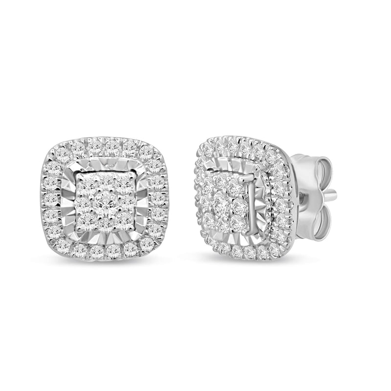 Halo Square Look Stud Earrings with 1/3ct of Diamonds in 9ct White Gold Earrings Bevilles 