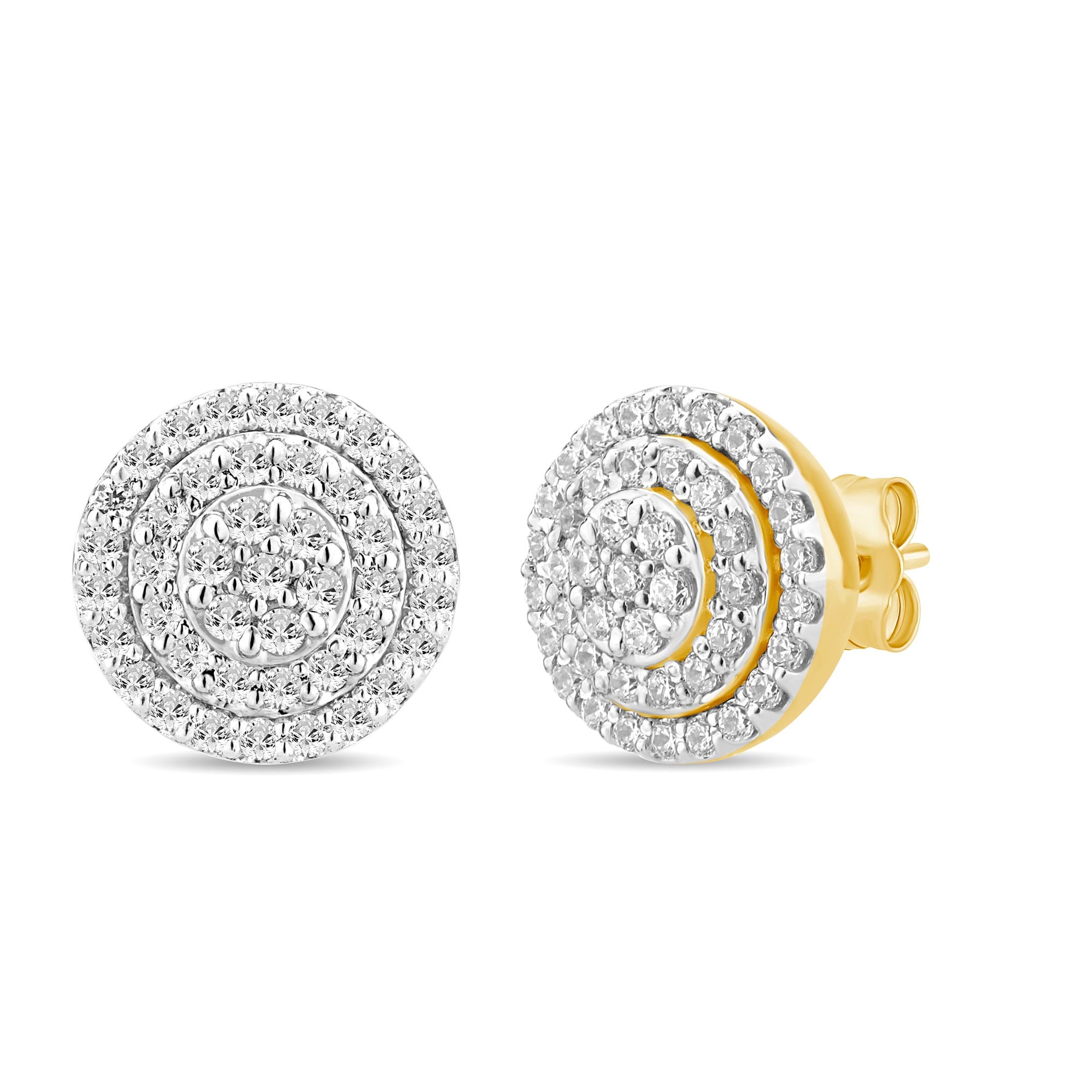 Double Halo Stud Earrings with 0.30ct of Diamonds in 9ct Yellow Gold Earrings Bevilles 