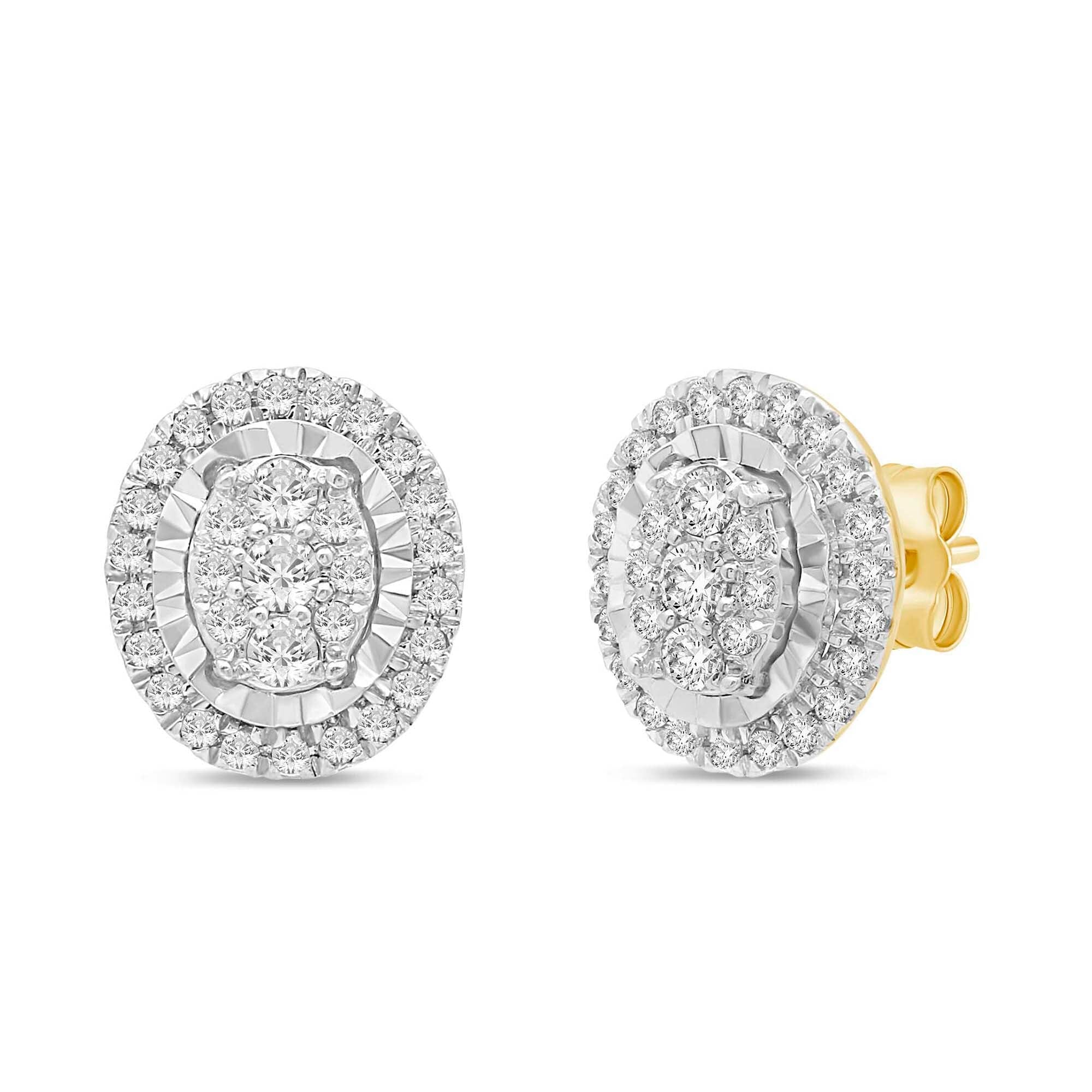 Oval Shaped Stud Earrings with 0.40ct of Diamonds in 9ct Yellow Gold Earrings Bevilles 