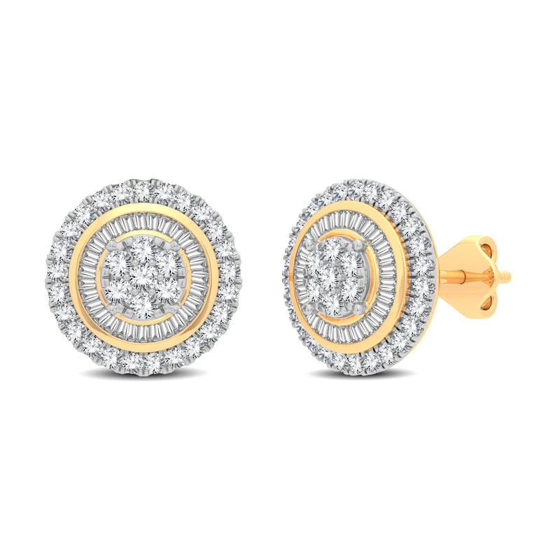 Halo Stud Earrings with 3/4ct of Diamonds in 9ct Yellow Gold Earrings Bevilles 
