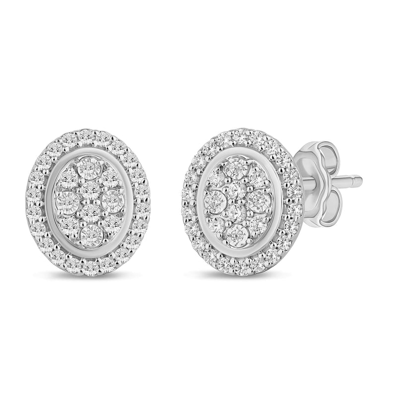 Halo Stud Earrings with 0.50ct of Diamonds in 9ct White Gold Earrings Bevilles 