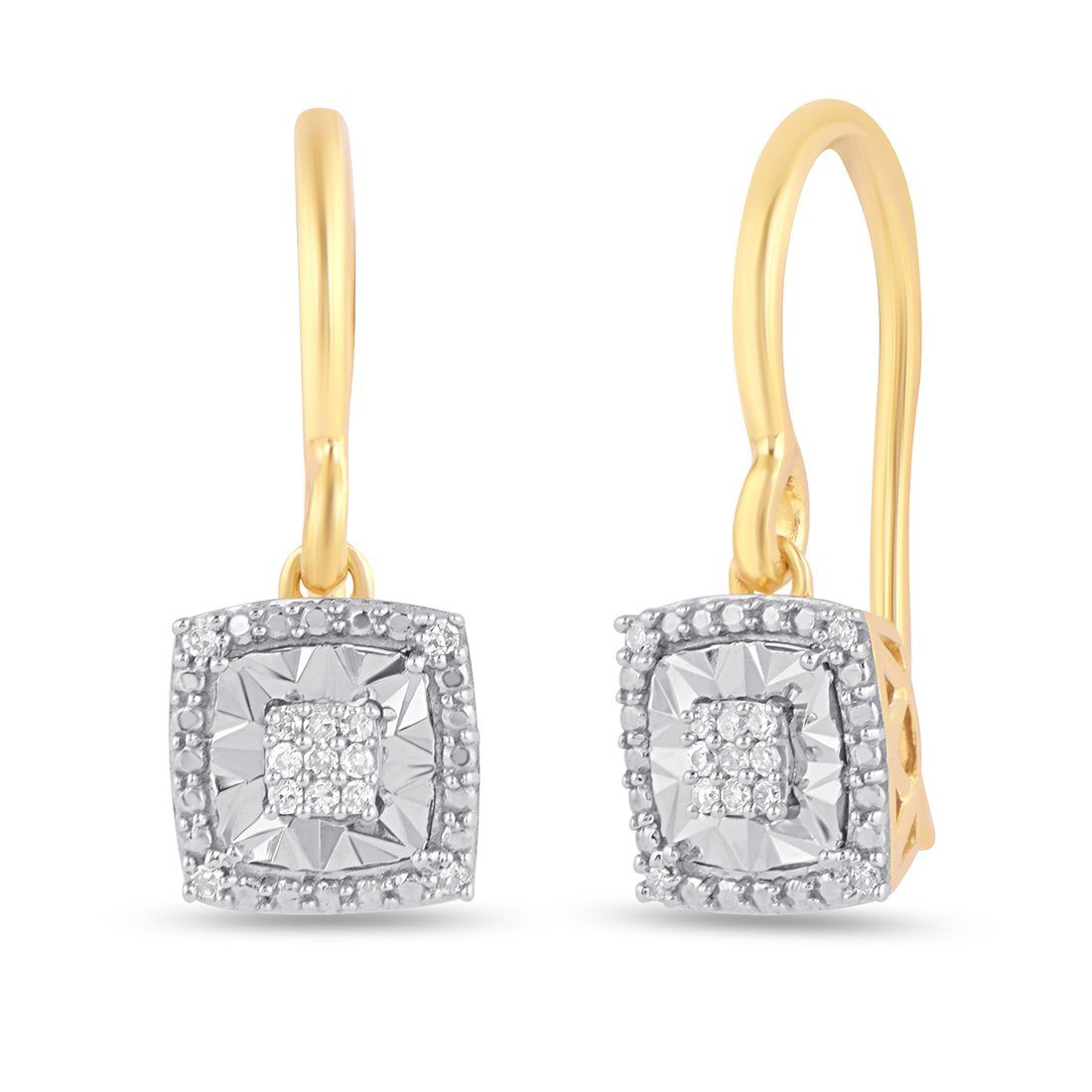 Diamond Set Square Halo Drop Earrings in 9ct Yellow Gold Earrings Bevilles 