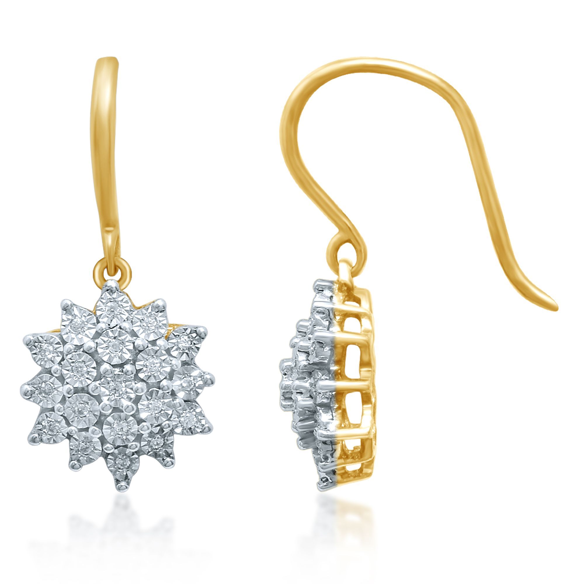 9ct Yellow Gold Flower Drop Earrings with 0.14ct of Diamonds Earrings Bevilles 