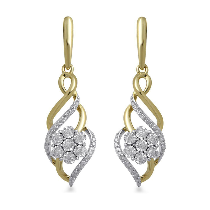 Fancy Swirl Flower Drop Earrings with 1/4ct of Diamonds in 9ct Yellow Gold Earrings Bevilles 