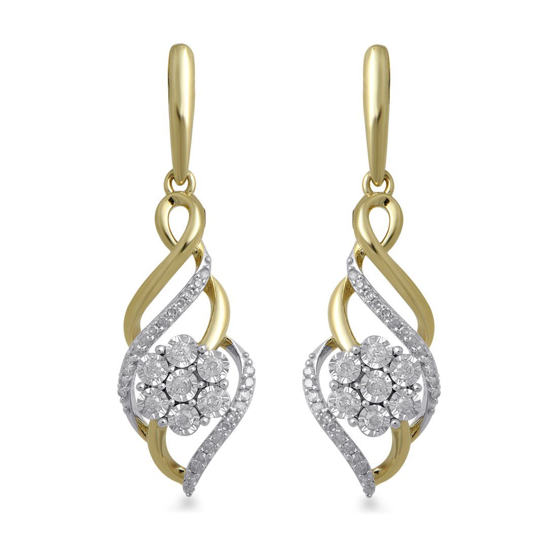 Fancy Swirl Flower Drop Earrings with 1/4ct of Diamonds in 9ct Yellow Gold Earrings Bevilles 