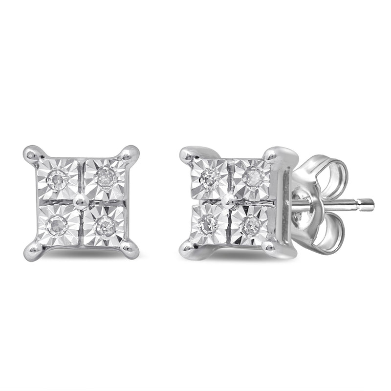 Diamond Illusion Square Look Earrings in 9ct White Gold Earrings Bevilles 